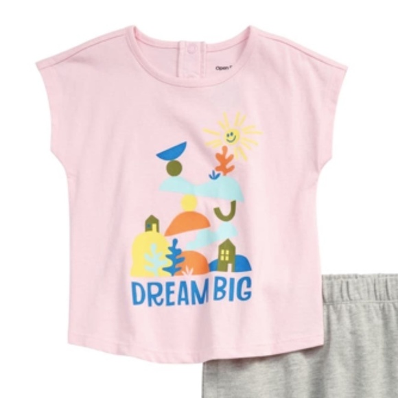 Open Edit Easy Graphic Tee and Jogger Pants Set Pink Dream Big Organic Cotton - Picture 2 of 4